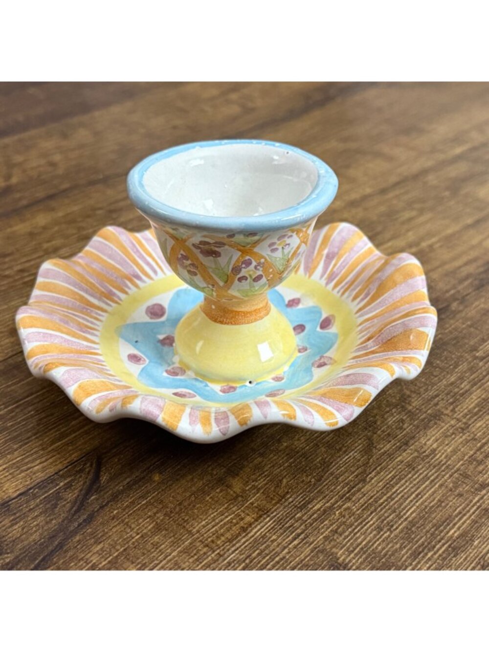 MacKenzie-Childs Summer Frock Ruffle Edge Egg Cup 2-7/8" - Picture 3 of 7